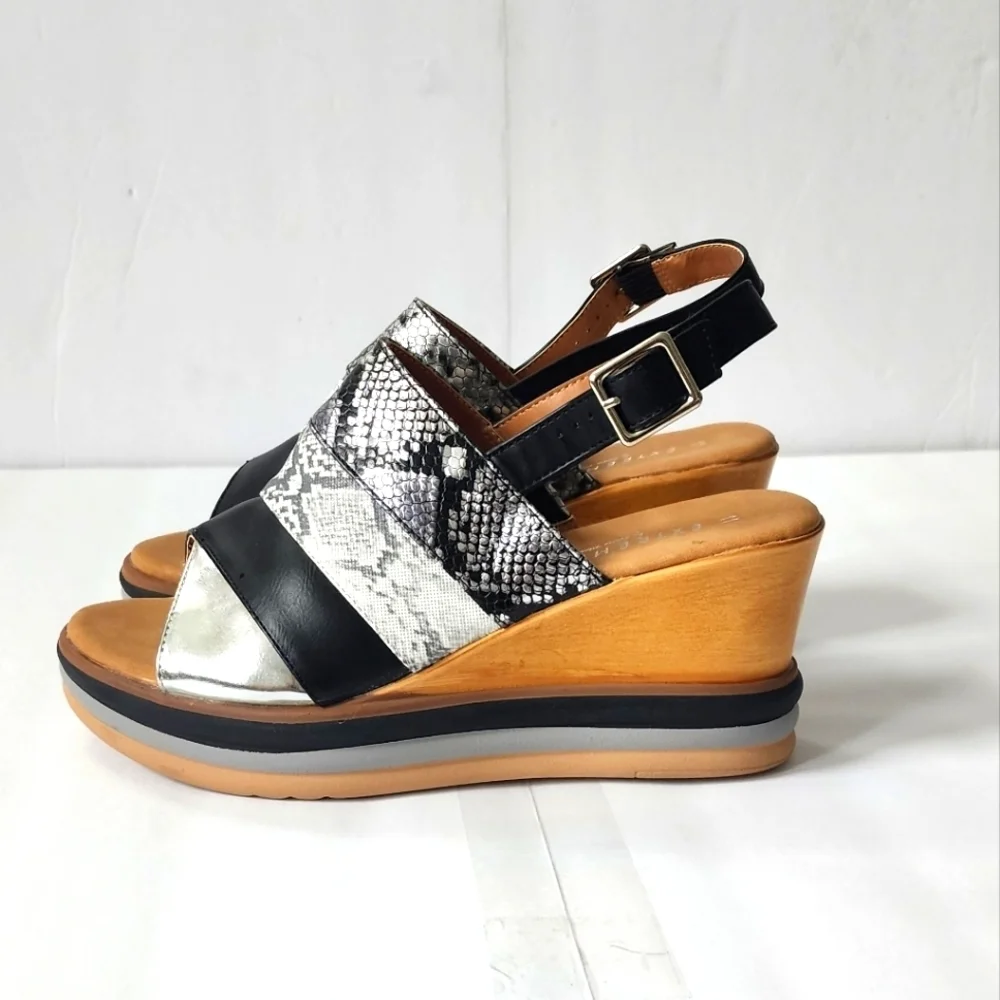 Extreme By Eddie Marc Women's Snakeskin Wedge Slingback Sandals Size 10